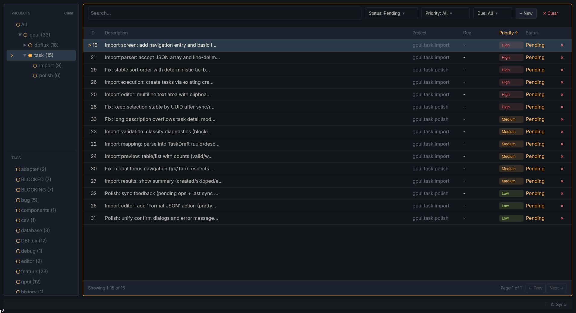 Task Warrior GPUI Screenshot